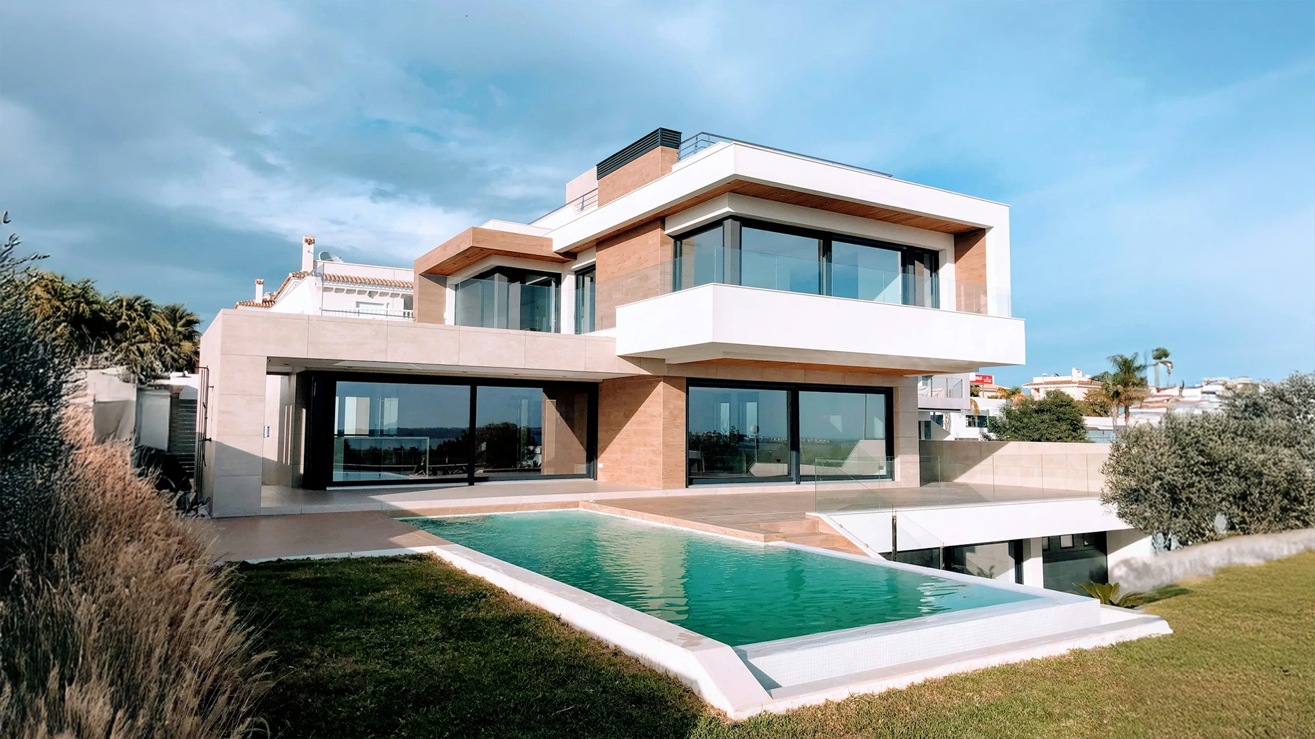 Contemporary villa with unique architecture and landscaping featuring professional interior and exterior designing services in Dubai